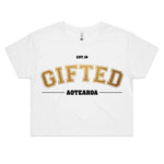 Gifted Aotearoa College Gold on white - Womens Crop Tee